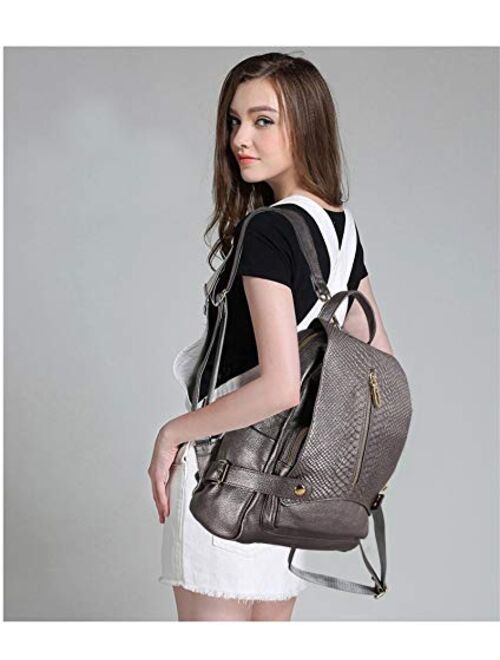 Y-sg Shop Customization Fashion Black Blue Silverish White Genuine Leather Women's Backpack Girl Lady Distaff Travel Bags (Color : Black, Size : A)
