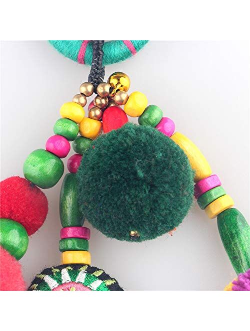 Bohemian Handmade Long Tassels Stone Beaded Woven Bag Pendant Charm Keychain Keyring for Handbag