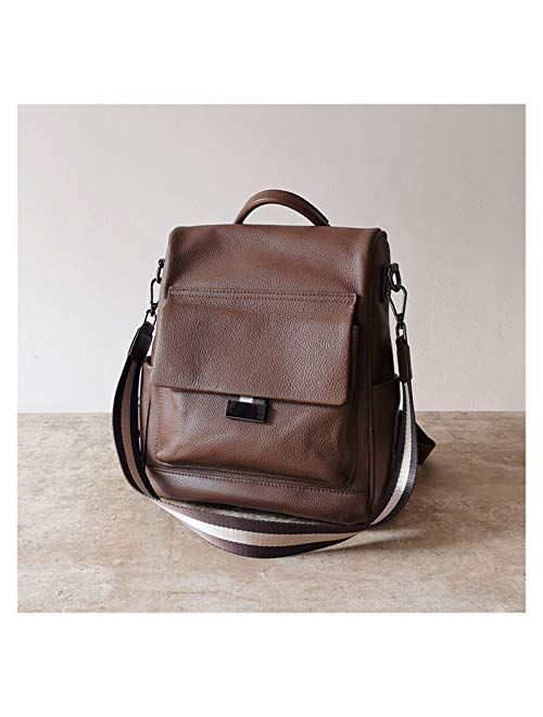Angle-w Stylish Design,Simple Travel, Laege Capacity All-Match Literal Leather Backpack Retro Refined Ladies Commuter Bag Teenagers Cowhide Let us go Further (Color : Cof