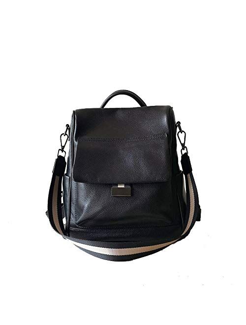 Angle-w Stylish Design,Simple Travel, Laege Capacity All-Match Literal Leather Backpack Retro Refined Ladies Commuter Bag Teenagers Cowhide Let us go Further (Color : Bla