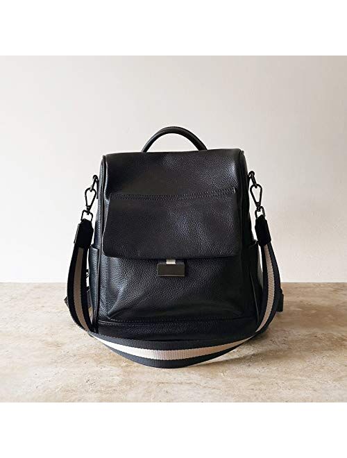 Angle-w Stylish Design,Simple Travel, Laege Capacity All-Match Literal Leather Backpack Retro Refined Ladies Commuter Bag Teenagers Cowhide Let us go Further (Color : Bla