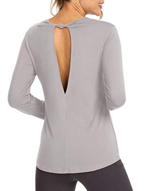 Bestisun Workout Long Sleeve Shirts Backless Top Exercise Clothes Athletic Wear for Women