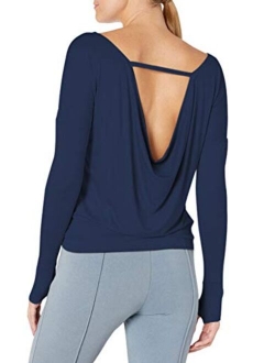 Open Back Long Sleeve Tunic Workout Tops Yoga Clothes Long Sleeve Backless Gym Yoga Shirts for Women