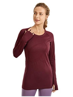 Women's Seamless Athletic Long Sleeves Sports Running Shirt Breathable Gym Workout Top