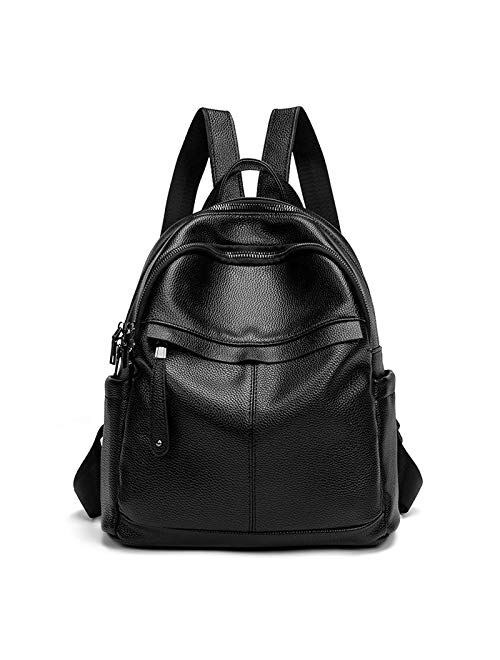 TAHMM Leather Back Shoulder Bag Female New Korean Version of The Wild Fashion Leather Large Capacity Trend Soft Skin Ladies Backpack (Color : Black)
