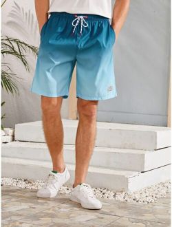 Men Patched Ombre Drawstring Swim Trunks