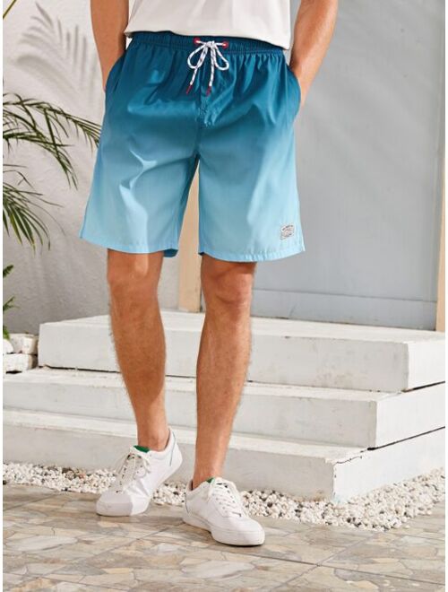 Shein Men Patched Ombre Drawstring Swim Trunks