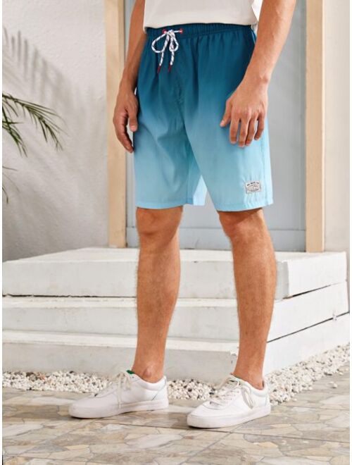 Shein Men Patched Ombre Drawstring Swim Trunks