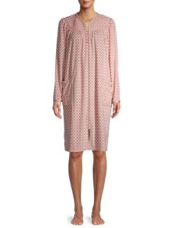 Lissome Women's and Women's Plus Size Zip Front Diamond Fleece Breakfast Gown with Long Sleeves