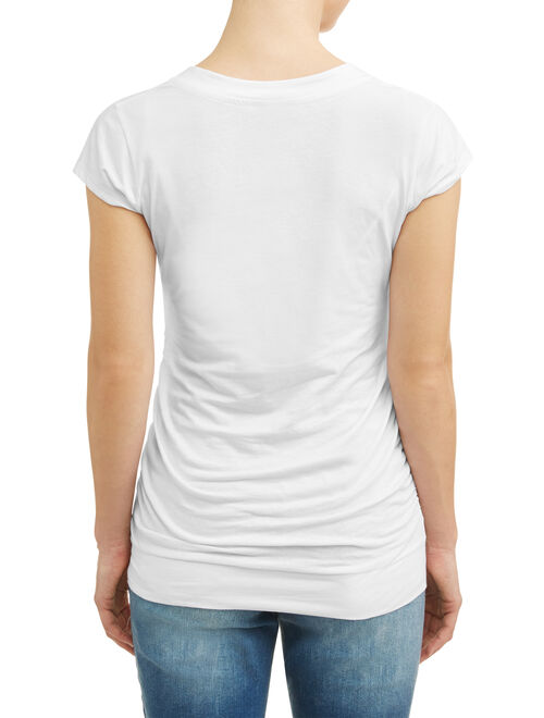 Oh! Mamma Maternity Basic V-Neck Tee With Flattering Side Ruching-Available in Plus Sizes