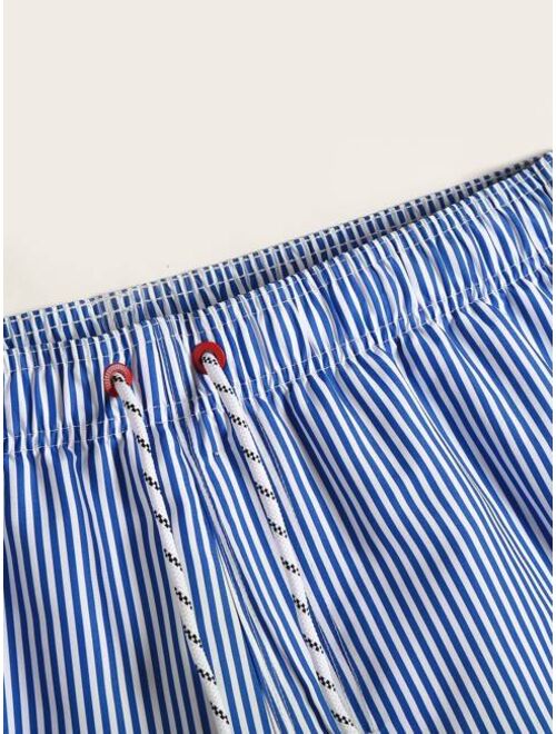 Shein Men Stripe Drawstring Swim Trunks