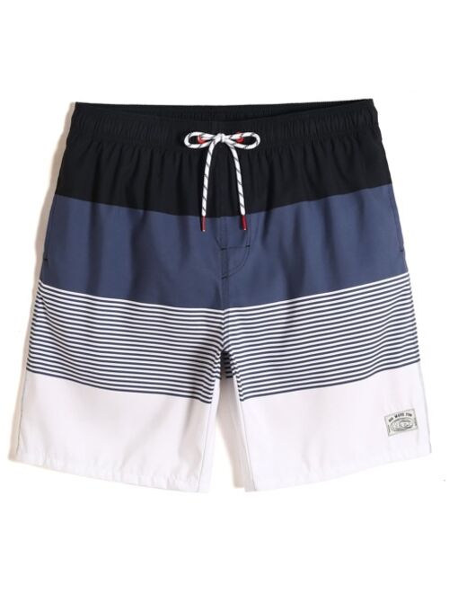 Shein Men Letter Patched Cut And Sew Swim Trunks