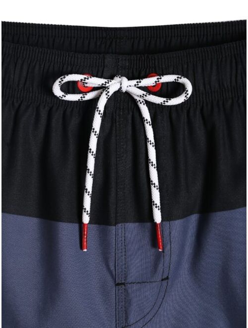 Shein Men Letter Patched Cut And Sew Swim Trunks
