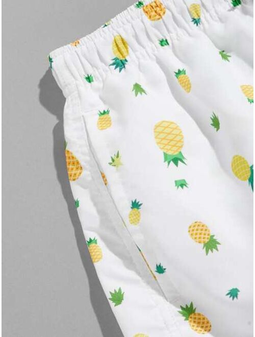 Shein Men Pineapple Print Swim Trunks