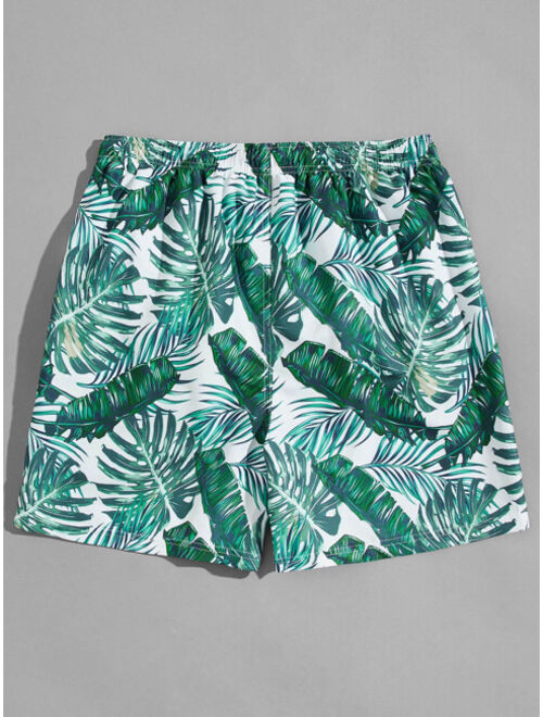 Shein Men Tropical Print Drawstring Swim Trunks
