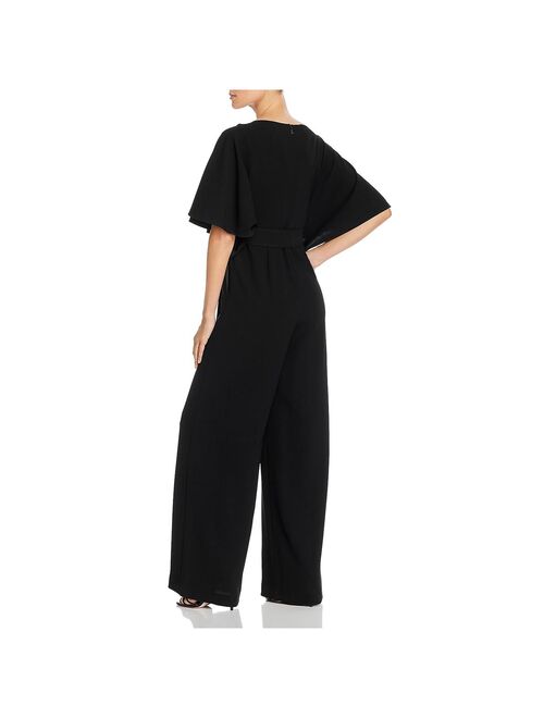 Lafayette 148 New York Womens Annette Flounce Sleeves Belted Jumpsuit