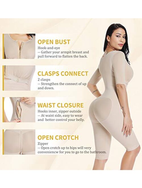 Women Shapewear Bodysuit Full Body Shaper with Sleeves 3 in 1 Post Surgery Firm Control Fajas Compression Garment