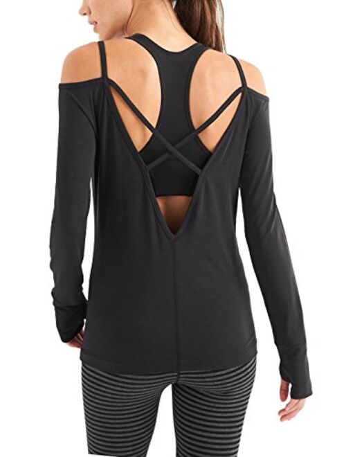 Bestisun Women's Long Sleeve Yoga Tops Workouts Clothes Activewear Backless Cute Gym Shirts