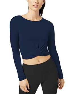 Long Sleeve Yoga Crop Tops Cropped Sweatshirts Lightweight Stretch Exercise Athletic Shirts for Women Workout