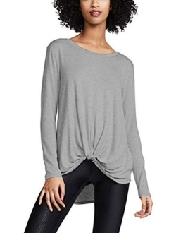 Long Sleeve Workout Top for Women Yoga Tops Casual Solid T Shirts Twist Knot Tunics Tops Blouses