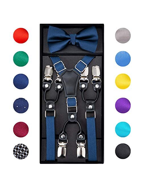 TLBBJ Sling Clips Kids Leather Suspenders Straps Bow Tie Trousers Braces Elastic Blue Red Yellow Bowtie Adjustable Suspenders Casual (Color : BH 0019)