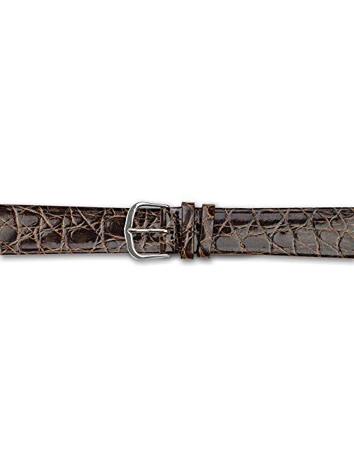 Sonia Jewels 18mm Flat Brown Genuine Crocodile Silver-Tone Buckle Watch Band 7.5"