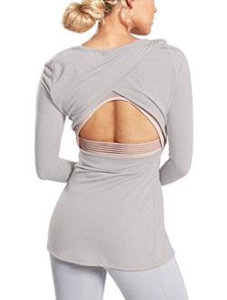 Long Sleeve Workout Shirts Loose Open Back Wokout Tops for Women