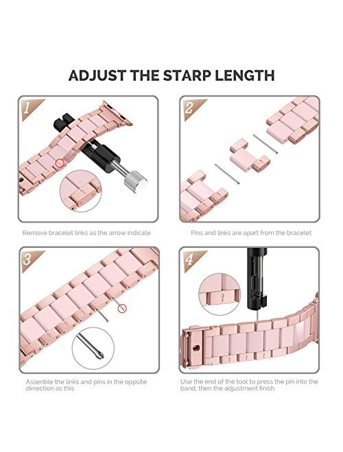 Wearlizer Series 6 5 4 3 Gold Compatible with Apple Watch Bands 38mm 40mm Mens Womens Wristband for iWatch SE Strap Stainless Steel & Pink Resin Stylish Metal Sleek Brace