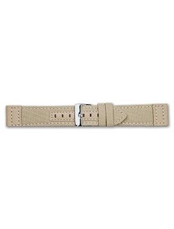 Sonia Jewels 24mm Tan Canvas/Leather Trim Silver-Tone Buckle Watch Band 7.75"