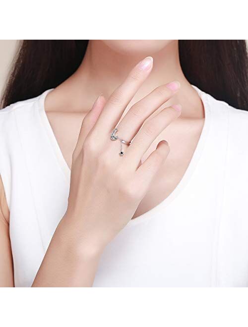 Kokoma Cresent Moon and Star Band Rings Sterling Silver CZ Adjustable Tassel Chain Wedding Engagement Ring for Women Girls