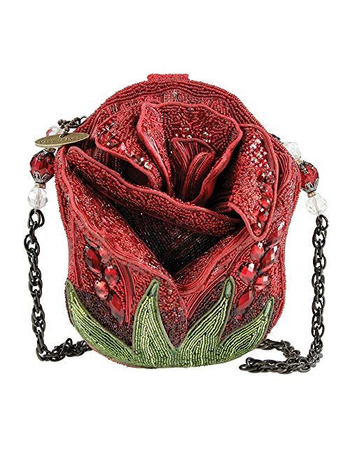 MARY FRANCES Rose Bud Red Rose Beaded Shoulder Handbag