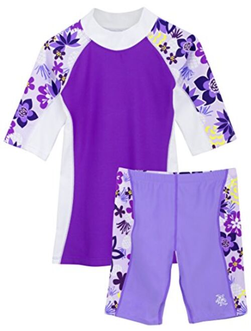 UPF 50 Sun Protection Tuga Girls Two-Piece Short Sleeve Swimsuit Set 2-14Years