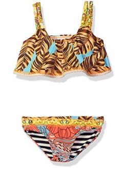 Girls' Mixed Print Flounce Top Bikini Swimsuit Set
