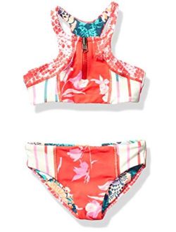 Girls' High Neck with Zip Front Bikini Swimsuit Set