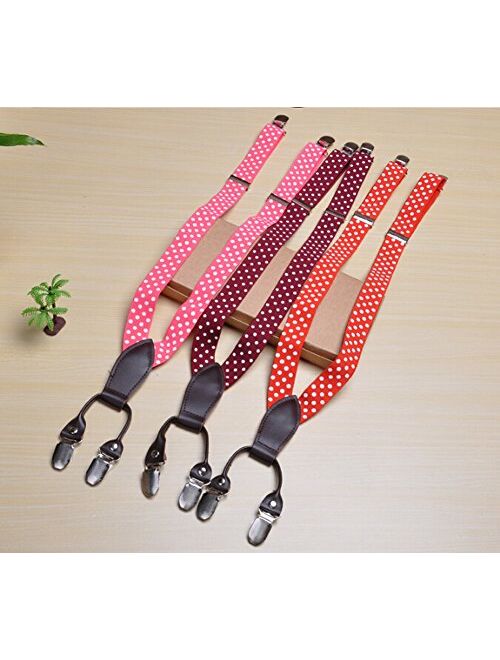 Kids Elastic Braces Clip 4 Clips-on Adjustable Suspenders [Spot, Rosered] #01