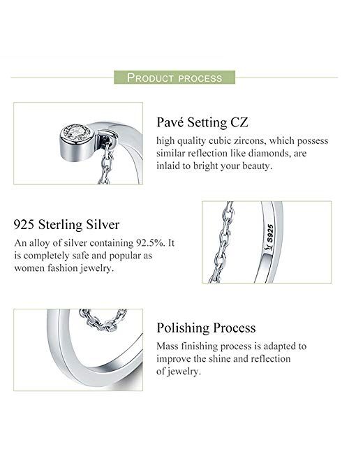 Kokoma Minimalist Sterling Silver Stackable Rings Adjustable CZ Chain Eternity Engagement Wedding Band Ring for Women Girls