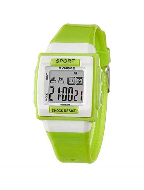 Children's Multifunctional Watch Fashion Personality Candy Colors Outdoor Sports Pu Plastic Waterproof Girl Boy, White