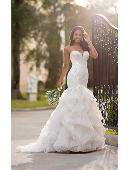 Wanniya Long Mermaid Wedding Dress with Ruffle Skirt Elegant Lace Appliques Sweetheart Trumpet Wedding Gown