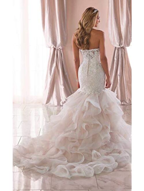 Wanniya Long Mermaid Wedding Dress with Ruffle Skirt Elegant Lace Appliques Sweetheart Trumpet Wedding Gown