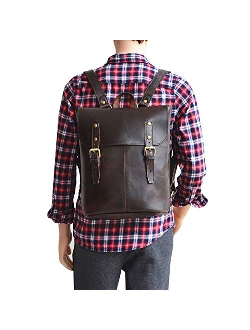 MING-MCZ Fashion Leather Pack Handmade Rucksack Womens Rucks School Backpack Fashion Shopping Durable (Color : Dark Brown, Size : S)