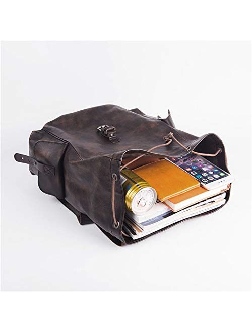 Men And Women Shoulder Backpack Leather British Casual Simple Schoolbag Cowhide Bucket Bag Light Brown
