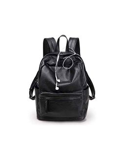 NCCDY Black Leather Backpack，Women's Leather Backpack Casual Daypack Purse Shoulder Bag for Ladies