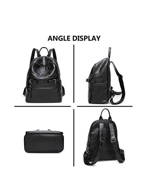 NCCDY Ladies Black Leather Backpack，Women Backpack Purse Fashion Leather Large Travel Bag Ladies Shoulder Bags