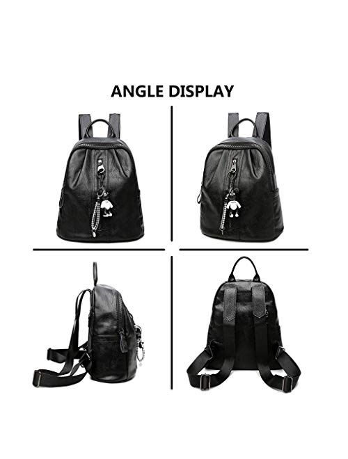 NCCDY Black PU Leather Backpack， Women Backpack Purse Anti-Theft Backpacks for Ladies Genuine Leather Shoulder Bags