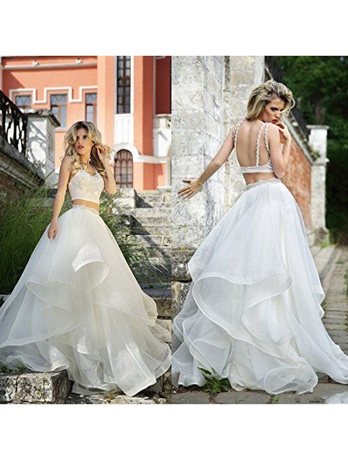 Kelaixiang Halter Backless Two-Pieces Prom Dress Long Homecoming Dresses