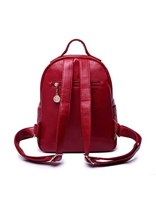 Women Leather Backpacks School Bags For Girls Preppy Vintage Bagpack Casual Daypack Dark blue L32cm W26cm Thk14cm