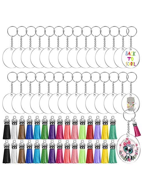 Acrylic Keychain Blanks, Audab 120pcs Clear Keychains for Vinyl Kit Including 30pcs Acrylic Blanks, 30pcs Keychain Tassels, 30pcs Key Chain Rings and 36pcs Jump Rings for