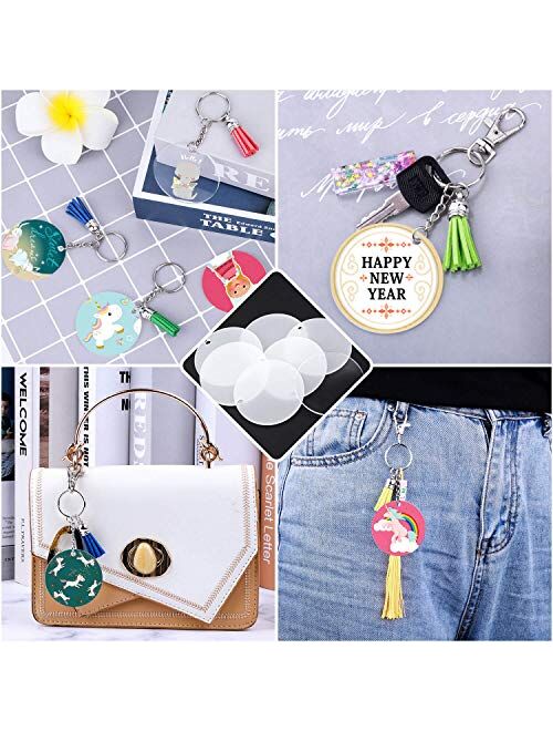 Acrylic Keychain Blanks, Audab 120pcs Clear Keychains for Vinyl Kit Including 30pcs Acrylic Blanks, 30pcs Keychain Tassels, 30pcs Key Chain Rings and 36pcs Jump Rings for