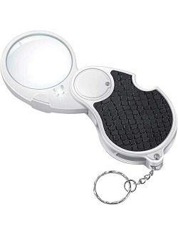 TECHSHARE Magnifying Glass with Light, Lighted Magnifying Glass, 5X Handheld Pocket Magnifier Small Illuminated Folding Hand Held Lighted Magnifier for Reading Coins Hobb
