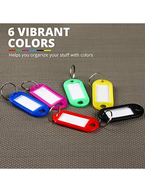 Unflinch Key Tags Pack of 24 - Plastic Assorted Labels with Metal Ring for Organized Tours, Travels, Home, Office and More